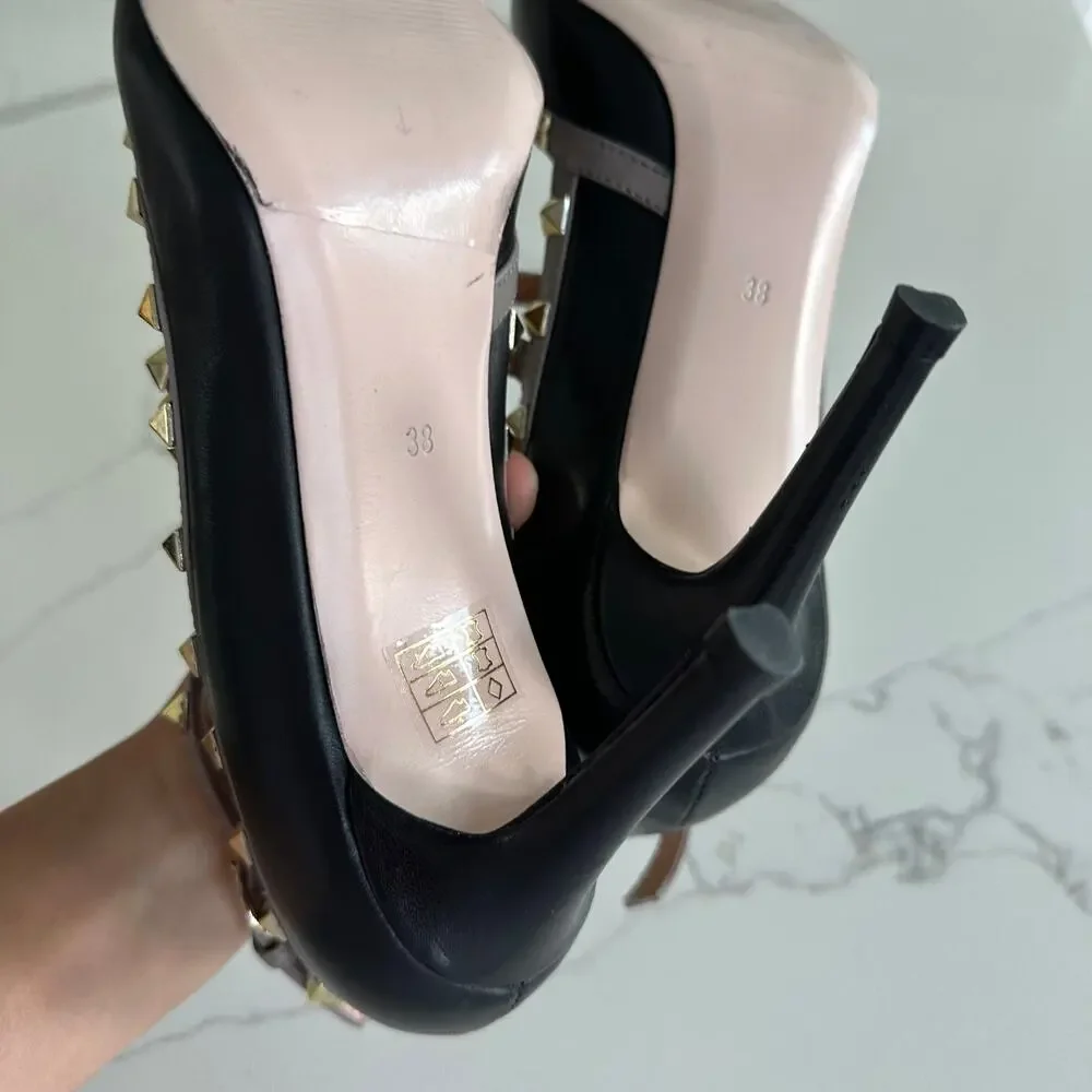 vinci Napa Siyah leather studded pointed heels Size 38 NEW